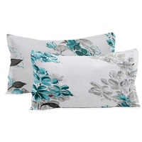 Parure de draps Neela Home King Size 100% coton tissé satiné 200 fils/pouce² motif floral Aqua ignifuge incluant drap plat