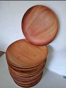 Round Wooden <b>Plate</b> Rustic Solid Wood Food Serving Tray Durable Reusable Dinner <b>Plate</b> for <b>Snacks</b> Fruits Desserts and Meals - Product Image 2