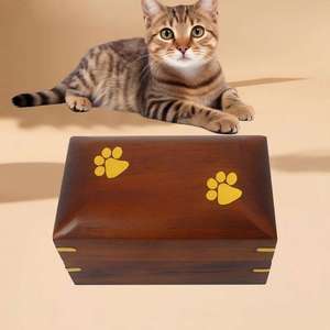 Custom Wooden Pet Urn Dog Casket Keepsake <b>Box</b> Paw Decor <b>Memorial</b> Urn for Cats and Small Animals - Product Image 3