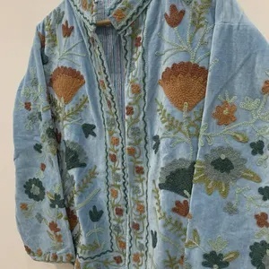 Top Product Wholesale Suzani Embroidered Velvet Jacket Women Short Winter <b>Coat</b> Button Bohemian Bomber Jacket Factory Price - Product Image 2