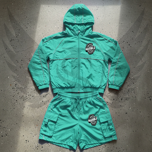 Custom logo Windbreaker Short Set Nylon Jacket Lightweight Color Blocking Shorts Men Windbreaker Hoodie Short Set for Men - Product Image 4
