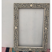 Cadre de miroir mural décoratif en bois fait main avec incrustation de os et motif floral