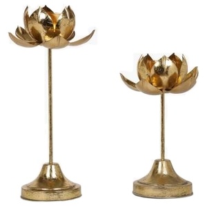 Golden Plated Stylish Set Of 2 <b>Candle</b> Stick Holder Floral Design Unique Modern Antique Fancy <b>Flower</b> Lotus Design <b>Candle</b> Holder - Product Image 1