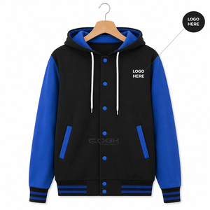 Cosh International Sisterhood Sorority <b>Black</b> Blue Contrast <b>Hooded</b> <b>Cardigan</b> Long Sleeve Casual Knitted Jacket With Buttons - Product Image 1