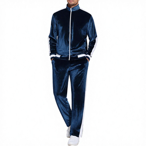 <b>Men</b> Winter Breathable <b>Velour</b> Printed 2-Piece Full-Zip Hooded Jogging <b>Tracksuit</b> with Contrast Sleeves 380g Sportswear - Product Image 2