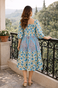 Robe longue personnalisée pour femme, imprimée à la main avec motifs floraux, col rond élastique, manches longues, style Kali Gadder à volants, tenue décontractée en coton - Product Image 2