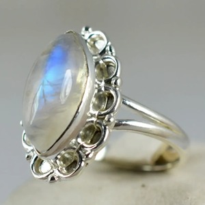 Rainbow Moonstone <b>Ring</b> 925 Sterling <b>Silver</b> Handmade <b>Statement</b> Promise <b>Ring</b> for Women Boho June Birthstone Marquise Shape Jewelry - Product Image 1