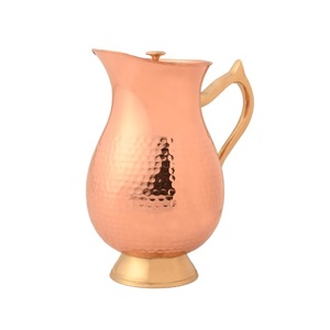 Carafe en cuivre pur martelé avec couvercle et 2 sets de gobelets décoratifs, carafe 100% cuivre pur pour la maison, la cuisine, les mariages, les fêtes et les événements. - Product Image 2