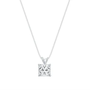 Collier pendentif en or blanc 14 carats massif avec diamant de laboratoire de 1 carat taille princesse - Product Image 2