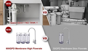 Sistema de Ósmosis Inversa Eléctrico de Flujo Directo Bajo Fregadero 600GPD con Bomba de Refuerzo, Sin Tanque, de 5 Etapas para Uso Doméstico - Product Image 3