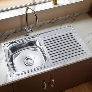 Évier de cuisine ovale à cuve unique avec égouttoir, évier en acier inoxydable de qualité supérieure, durable, résistant à la rouille, pour cuisines modernes - Product Image 1