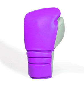 Gants de boxe en cuir véritable sur mesure, à lacets, violet et gris, pour entraînement professionnel, sparring, mitts de frappe, Muay Thai, OEM - Product Image 3