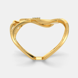 Geometric Yellow <b>Gold</b> <b>Cocktail</b> <b>Ring</b> With Pave Set Round Diamonds Minimalist Design Unisex Everyday Wear - Product Image 3
