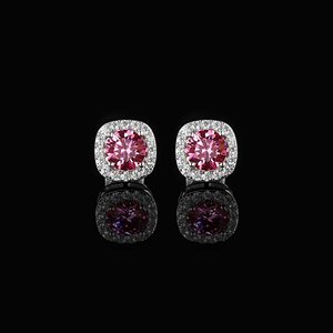 Luxury 925 Silver <b>Stud</b> <b>Earrings</b> With Pink Zircon Center And Diamond Halo For Women Everyday Wear - Product Image 2