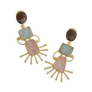 ต่างหูห้อยหินธรรมชาติทรงมินิมอลสำหรับผู้หญิงชุบทอง - Product Image 4