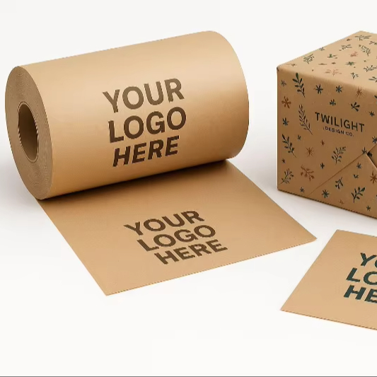 Custom Printed Kraft Packaging Paper Roll with Logo Printed, 25 cm Width | 115 Gsm | Premium 3-Layer Structure