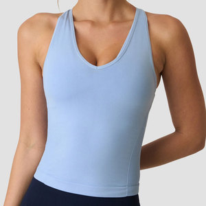 Débardeur de yoga et de sport pour femme, sans manches, à col en V, avec dos croisé, coupe ajustée, en nylon et élasthanne extensible dans quatre directions, à compression - Product Image 5