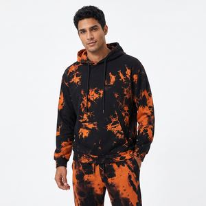 Conjunto Deportivo Unisex con Capucha, Manga Larga, Estampado Tie Dye Naranja y Negro, Corte Holgado, Transpirable, de Poliéster, para Otoño - Product Image 3