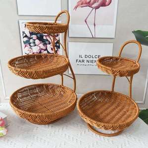 Handmade Woven Storage Basket Set Brown PP Rattan Organizer <b>Tray</b> Round Multi Layer for Kitchen Counter Home Decor - Product Image 3