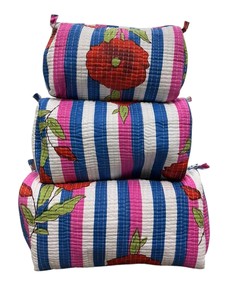 100% Cotton Handmade Hand Block Printed Quilted Travel Cosmetic <b>Makeup</b> Pouch - Set of 3 - Product Image 4
