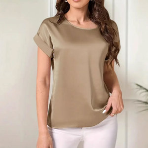 Nuevo Diseño de Ropa de Mujer para Verano, Estilo Simple, Cuello Redondo, Color Sólido, Sensación Ligera, Manga Corta, Fibra de Bambú, Anti-UV, Transpirable - Product Image 3