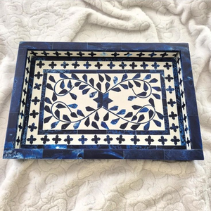 Bandeja de Servir de Lujo Reutilizable con Incrustaciones de Hueso, Diseño Cuadrado Azul Cielo con Patrón Floral, Bandeja de Almacenamiento con Incrustaciones de Hueso Directamente de la India - Product Image 3