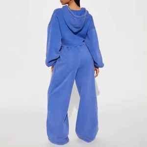 Nouvel ensemble de survêtement élégant personnalisé avec logo, comprenant un sweat à capuche court à épaules tombantes et un pantalon de jogging, 2 pièces, pour femmes - Product Image 6