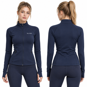 Chaqueta Deportiva de Mujer para Correr, Manga Larga, Elástica en 4 Direcciones, Cierre Completo, Ajustada, de Algodón Tejido, para Fitness, Yoga y Entrenamiento - Product Image 2