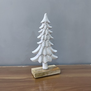 Sculpture d'arbre de Noël artisanale blanche, faite à la main, en aluminium/bois sculpté, décoration de table moderne pour salon, motif feuillage - Product Image 4