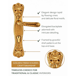 Poignée de porte design Floral Vinea 12 pouces |   Poignée à levier en or antique vintage |   Matériel de porte d'entrée décoratif de luxe - Product Image 4