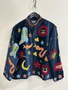 Giacca in velluto Suzani reversibile con ricami a mano per <span class=keywords><strong>donna</strong></span>, colletto alla coreana, maniche lunghe, motivo animale, cappotto autunno inverno - Product Image 2