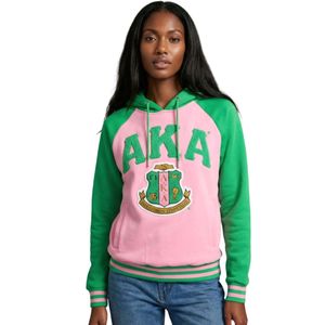 Sudadera con Capucha Rosa Verde AKA con Gráfico de Escudo Bordado, Sudadera con Capucha de Forro Polar Elegante e Informal para Mujer - Product Image 1