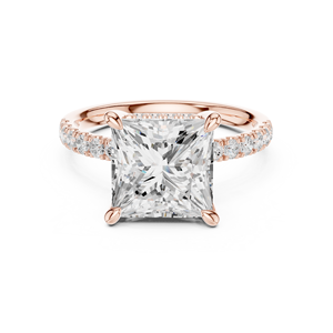 Anillo de compromiso y aniversario Aries Jewel Classic Pave Band con diamante de laboratorio de corte princesa de 4 quilates E VS en oro macizo de 14K - Product Image 5