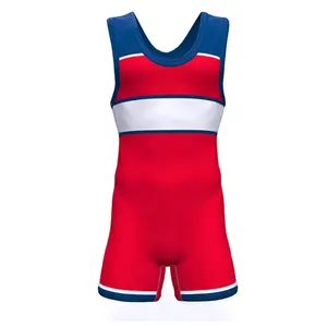 Özel yapılmış kırmızı ve mavi güreş atleti yüksek elastik powerlet tekli halter takım elbise güreş atleti