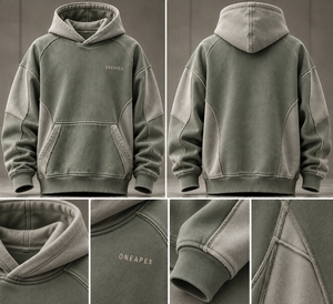 เสื้อฮู้ดโอเวอร์ไซส์สำหรับผู้ชาย OneApex สีเขียวเซจ แต่งสีบล็อก แขนเสื้อแบบแร็กแลน มีกระเป๋าจิงโจ้ สวมใส่สบายๆ สำหรับฤดูใบไม้ร่วง - Product Image 6