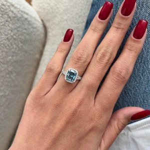 Vivid Blue Cushion Cut Moissanite Classic Halo Ring <b>For</b> Women's original 925 Silver Fine Anniversary Promise Jewelry <b>Her</b> - Product Image 3