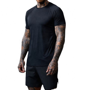 Camiseta de Punto para Hombre, Negra, Manga Corta, Cuello Redondo, Color Sólido, Corte Ajustado, Casual, Largo Regular, Secado Rápido, Poliéster Jersey - Product Image 1