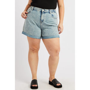 Shorts en jean décontractés pour femme, taille élastiquée, passants de ceinture, poches, boutons apparents, coupe décontractée, délavé, respirant, été, prix abordable, OEM - Product Image 2