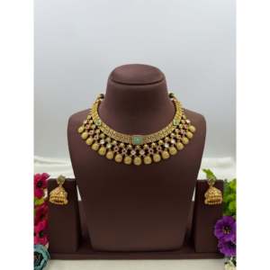 <b>Indian</b> Ethnic Hemangi Premium Chorski Necklace <b>Set</b>-Gold Plated Zircon Bridal Jewelry - Product Image 4