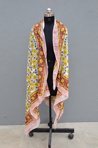 Pareo de Playa para Mujer, Tela de Algodón Suave, Estampado de Bloque de Mano, Diseño Floral, Accesorio para Envolver La Cabeza, Verano, Novedad - Product Image 5