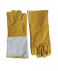 Holy Signs International HSI-1450 Extra Long Yellow Leather Welding <b>Gloves</b> Fleece Lining Straight Thumb Molten Metal Splash Test - Product Image 5