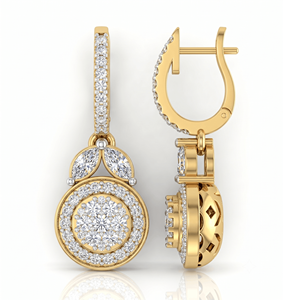Boucles d'oreilles pendantes en forme de grappe de diamants ronds avec halo et diamants marquise pour femmes, diamants naturels et de laboratoire - Product Image 1