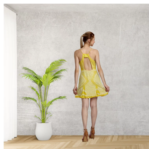 Vestido ajustado amarillo con cuello halter para mujer, hecho a mano, estilo veraniego, sin mangas, elegante, informal, para la playa/fiestas con estampado de cóctel - Product Image 3