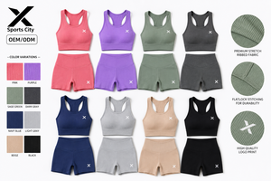 Ensemble de yoga côtelé 2 pièces pour femme X Sports City – Short taille haute sans couture et débardeur dos nageur à col rond, couleur unie, respirant et compressif - Product Image 5