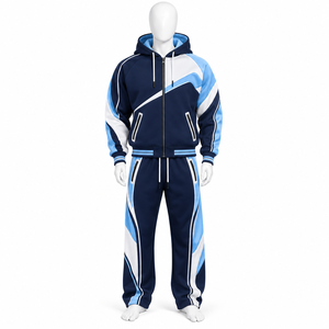 Conjunto de Sudadera con Capucha y Pantalones Jogger de Chándal Unisex, Estilo Urbano de Invierno, Lavado Ácido, Casual, Liso, 220 g/m², con Cremallera, Doble Cintura y Corte Acampanado - Product Image 1