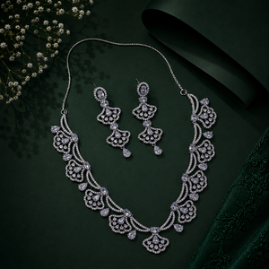 Silver Plated <b>Bridal</b> Jewelry Set MIJ Luxury American Diamond Necklace Set with CZ Stones Silver Plated Alloy Fashion Necklaces - Product Image 1