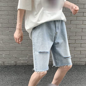 กางเกงยีนส์ขาสั้นผู้ชายสำหรับฤดูร้อน เอวกลาง ปักลาย ยืดได้ ขาดๆ ทรงสลิมตรง ผ้าฝ้าย 100% สไตล์วินเทจ สปอร์ต แฟชั่นสตรีทแวร์ - Product Image 4