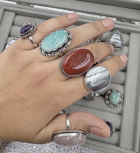 Best Selling Assorted Brass Silver Plated Gemstone <b>Rings</b> with Bezel Setting Natural Stone <b>Statement</b> Jewelry Wholesale Unisex - Product Image 3