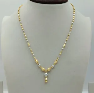 Elegante Collar de Dos Tonos con Cuentas Doradas y Detalles Plateados Texturizados, con Colgante en Forma de Gota, Diseño Tradicional para Mujer - Product Image 1