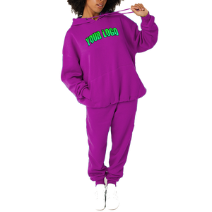 Conjunto Deportivo Casual para Mujer, Conjunto de Dos Piezas Personalizado, Sudadera con Capucha y Pantalones Deportivos con Parches Desgastados - Product Image 1